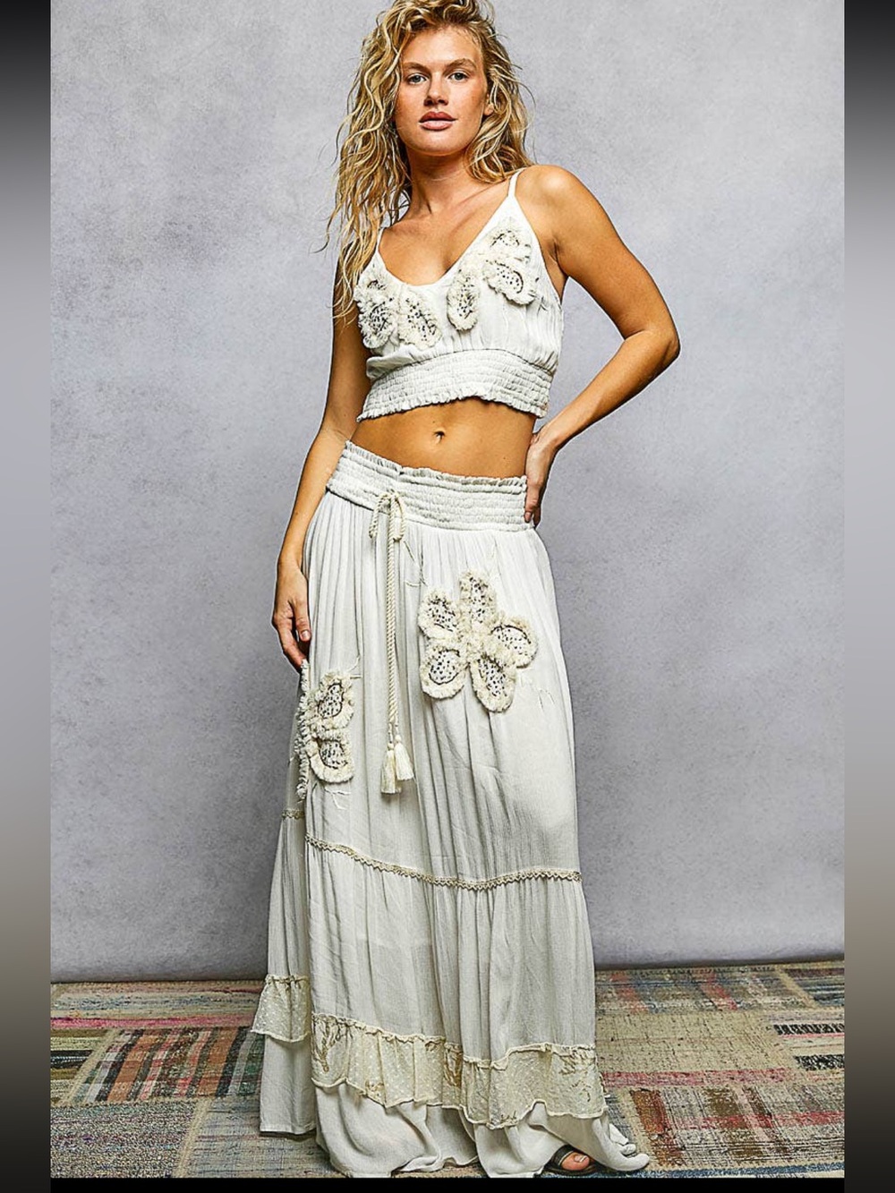 Boho Chic top and skirt set, size large, new